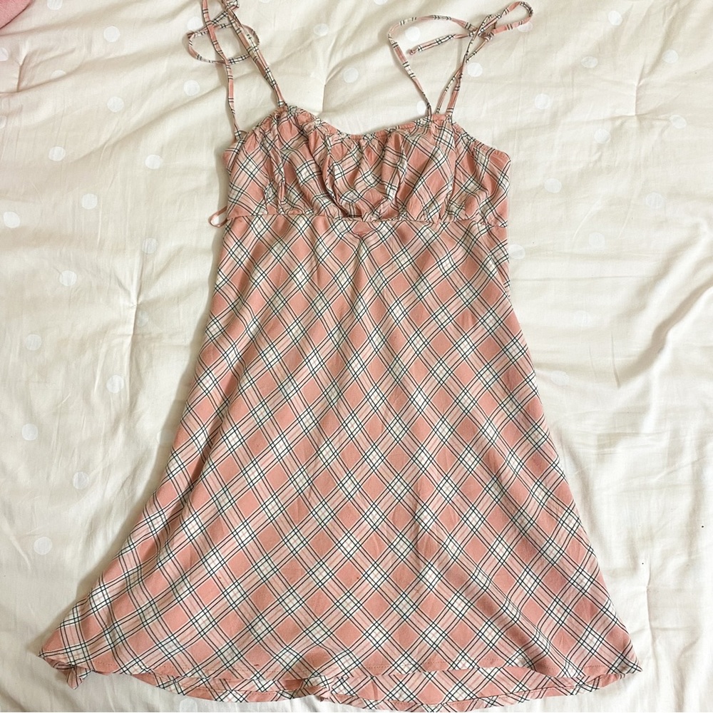 pink plaid hollister mini dress